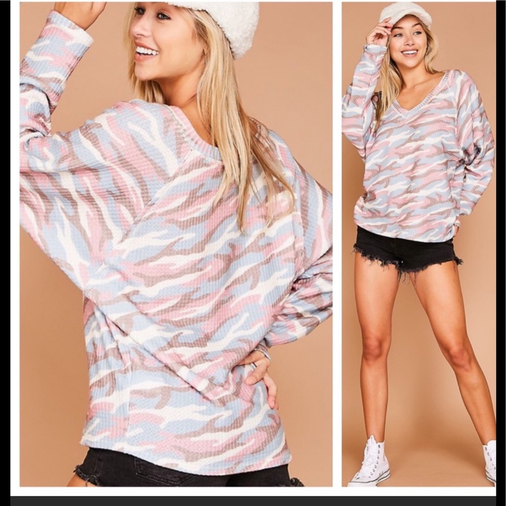 FINAL PRICE‼️MAUVE/BLUE/TAUPE/CREAM CAMO LOOSE TOP
